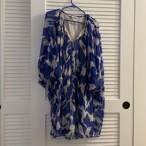 DVF blue and white print kaftan dress